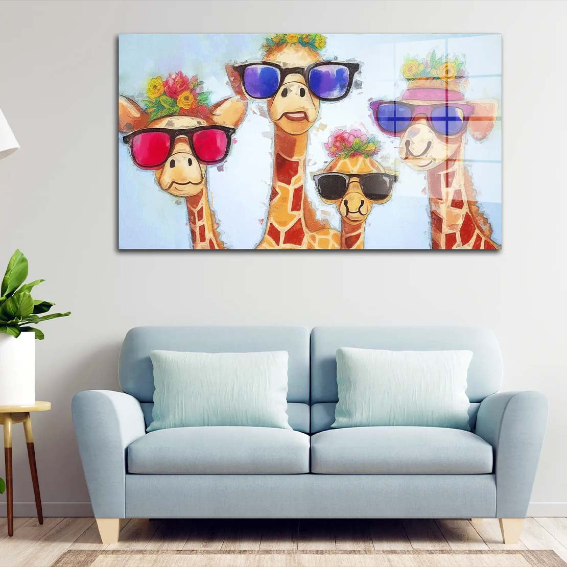 Pop Art 4 Giraffen Colour Style Acrylglasbild Wandbild Bild Wanddeko Wohnzimmer XL