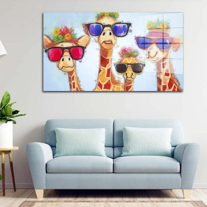 Pop Art 4 Giraffen Colour Style Acrylglasbild Wandbild Bild Wanddeko Wohnzimmer XL