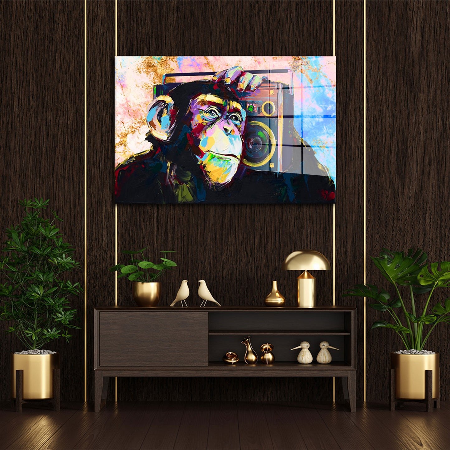 Pop Art Affe mit Radio Acrylglasbild Wandbild Bild Wanddeko Wohnzimmer XL