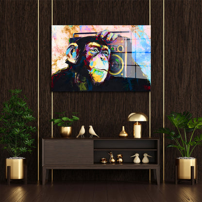 Pop Art Affe mit Radio Acrylglasbild Wandbild Bild Wanddeko Wohnzimmer XL