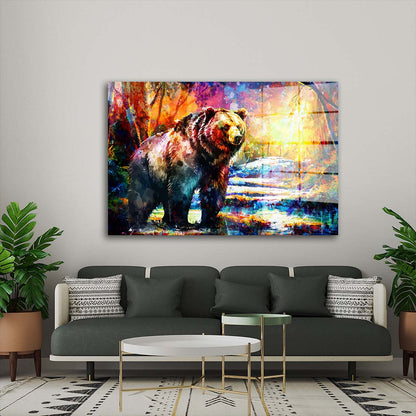 Pop Art Bär im Wald Acrylglasbild Wandbild Bild Wanddeko Wohnzimmer XL