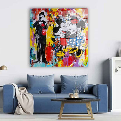 Pop Art Chaplin Comic Acrylglasbild Wandbild Bild Wanddeko Wohnzimmer XL