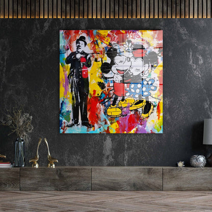 Pop Art Chaplin Comic Acrylglasbild Wandbild Bild Wanddeko Wohnzimmer XL