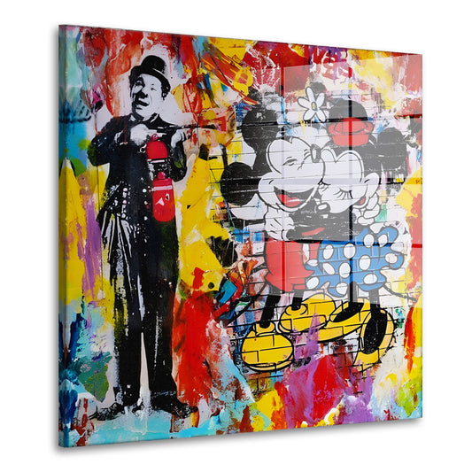 Pop Art Chaplin Comic Acrylglasbild Wandbild Bild Wanddeko Wohnzimmer XL
