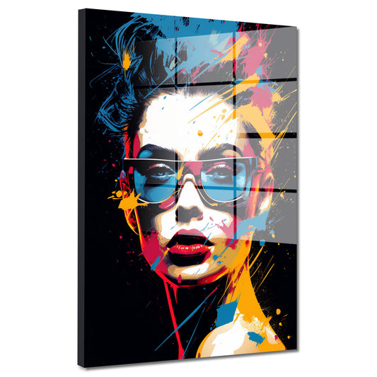 Pop Art Cool Girl Colour Acrylglasbild Wandbild Bild Wanddeko Wohnzimmer XL