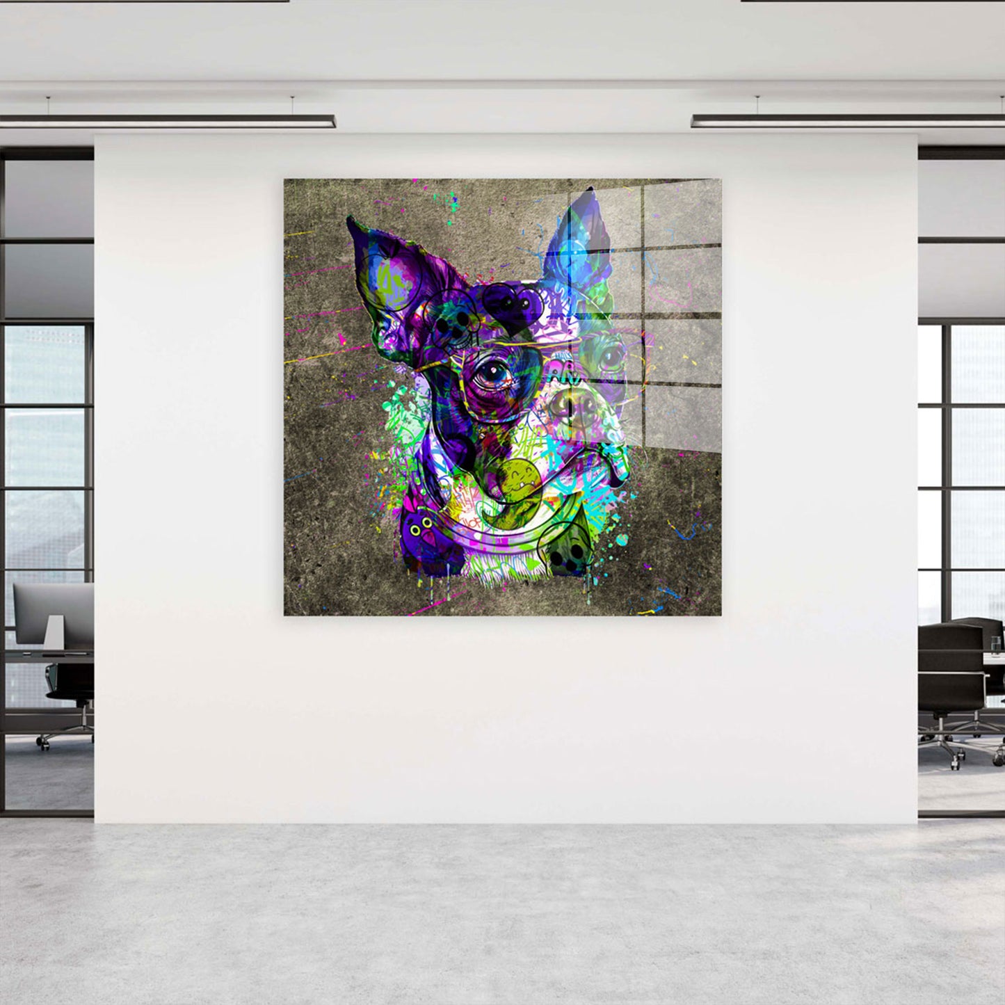 Pop Art Französische Bulldogge Acrylglasbild Wandbild Bild Wanddeko XL