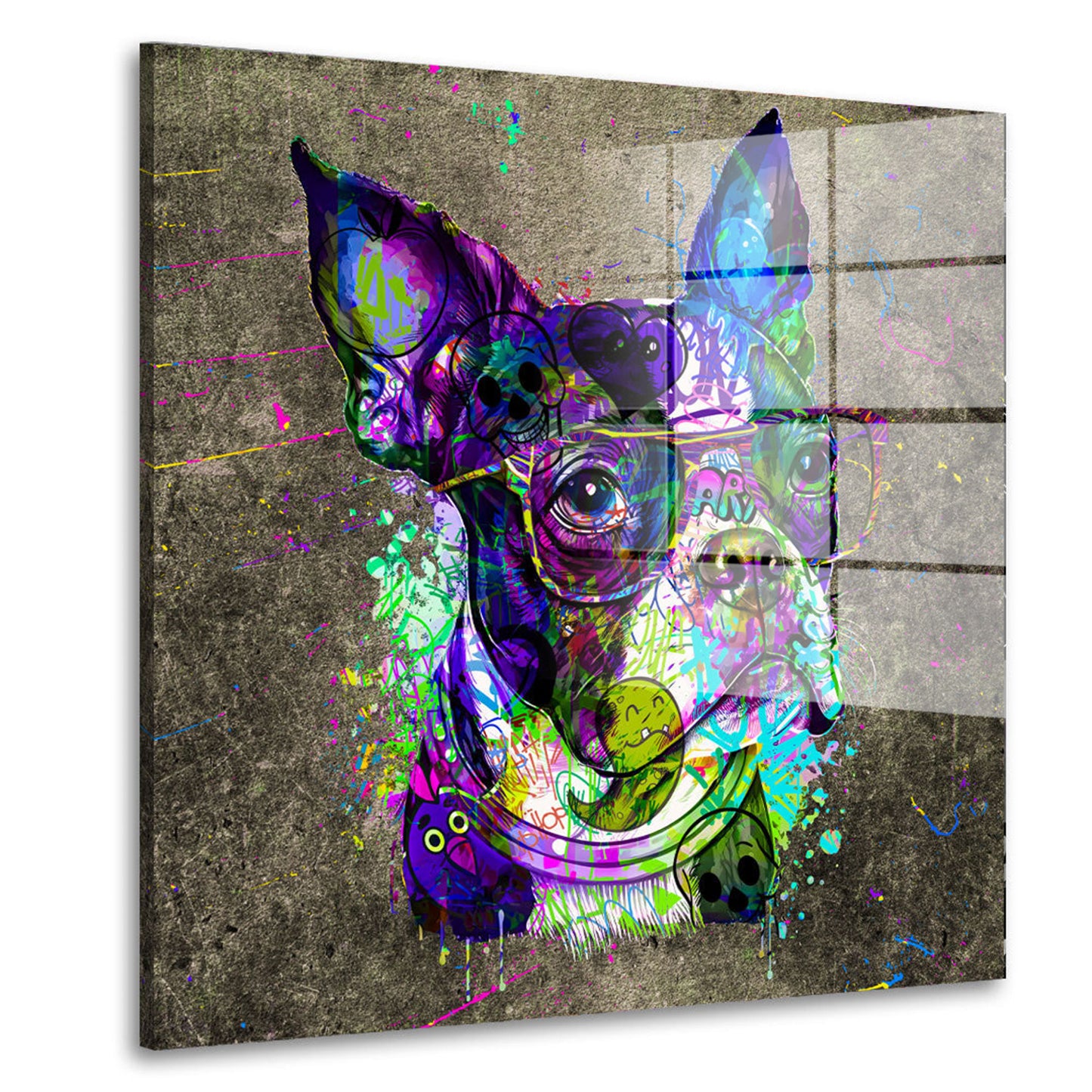 Pop Art Französische Bulldogge Acrylglasbild Wandbild Bild Wanddeko XL