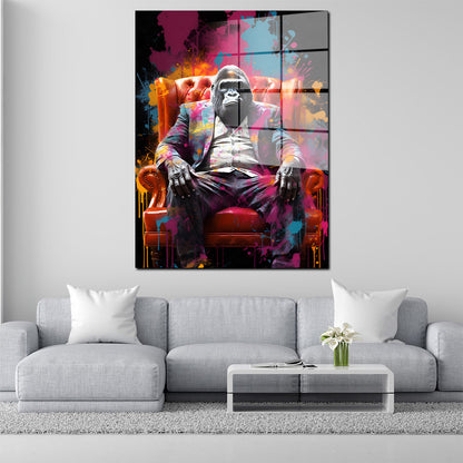 Pop Art Gorilla im Anzug Acrylglasbild Wandbild Bild Wanddeko Wohnzimmer XL