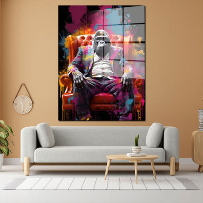Pop Art Gorilla im Anzug Acrylglasbild Wandbild Bild Wanddeko Wohnzimmer XL
