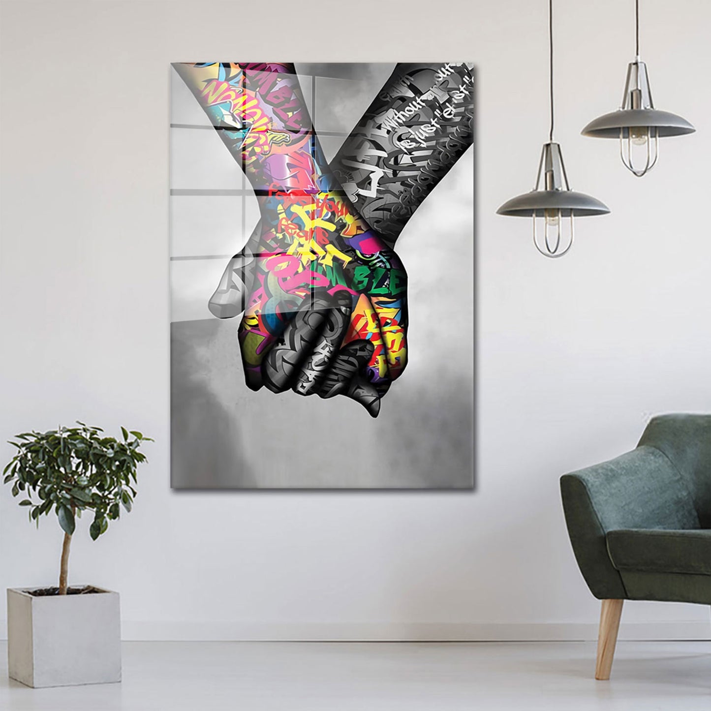 Pop Art In Love Hände Acrylglasbild Wandbild Bild Wanddeko Wohnzimmer XL