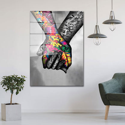 Pop Art In Love Hände Acrylglasbild Wandbild Bild Wanddeko Wohnzimmer XL