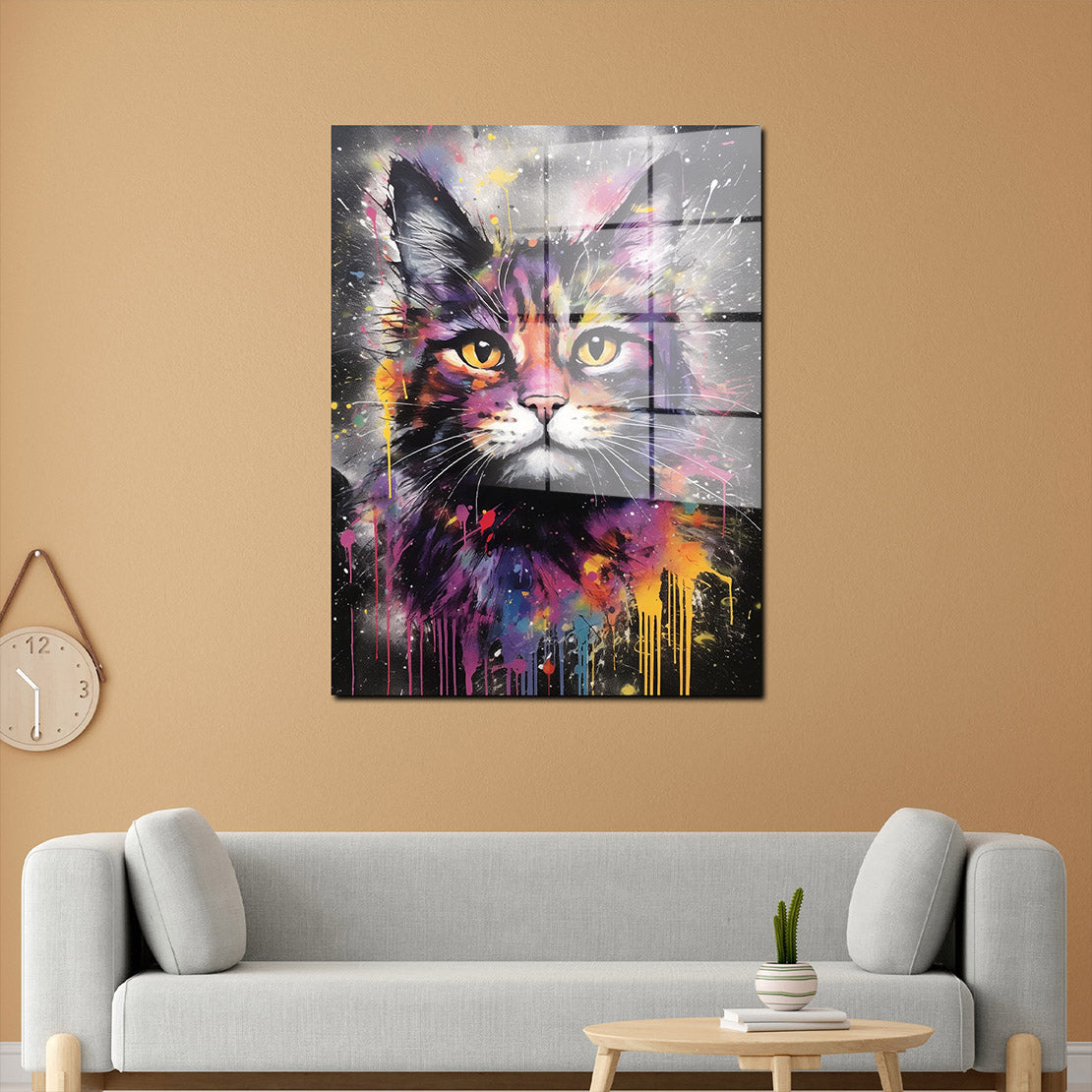 Pop Art Katze Splash Acrylglasbild Wandbild Bild Wanddeko Wohnzimmer XL