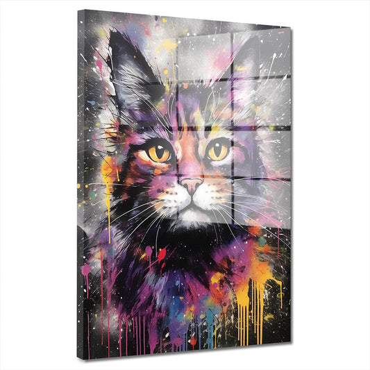 Pop Art Katze Splash Acrylglasbild Wandbild Bild Wanddeko Wohnzimmer XL