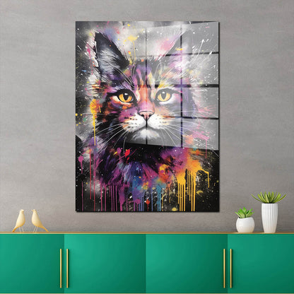 Pop Art Katze Splash Acrylglasbild Wandbild Bild Wanddeko Wohnzimmer XL