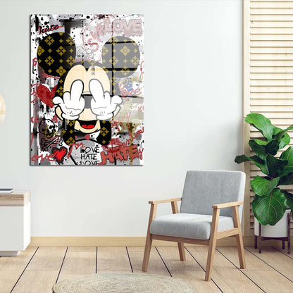 Pop Art Mickey Hate Love Acrylglasbild Wandbild Bild Wanddeko Wohnzimmer XL