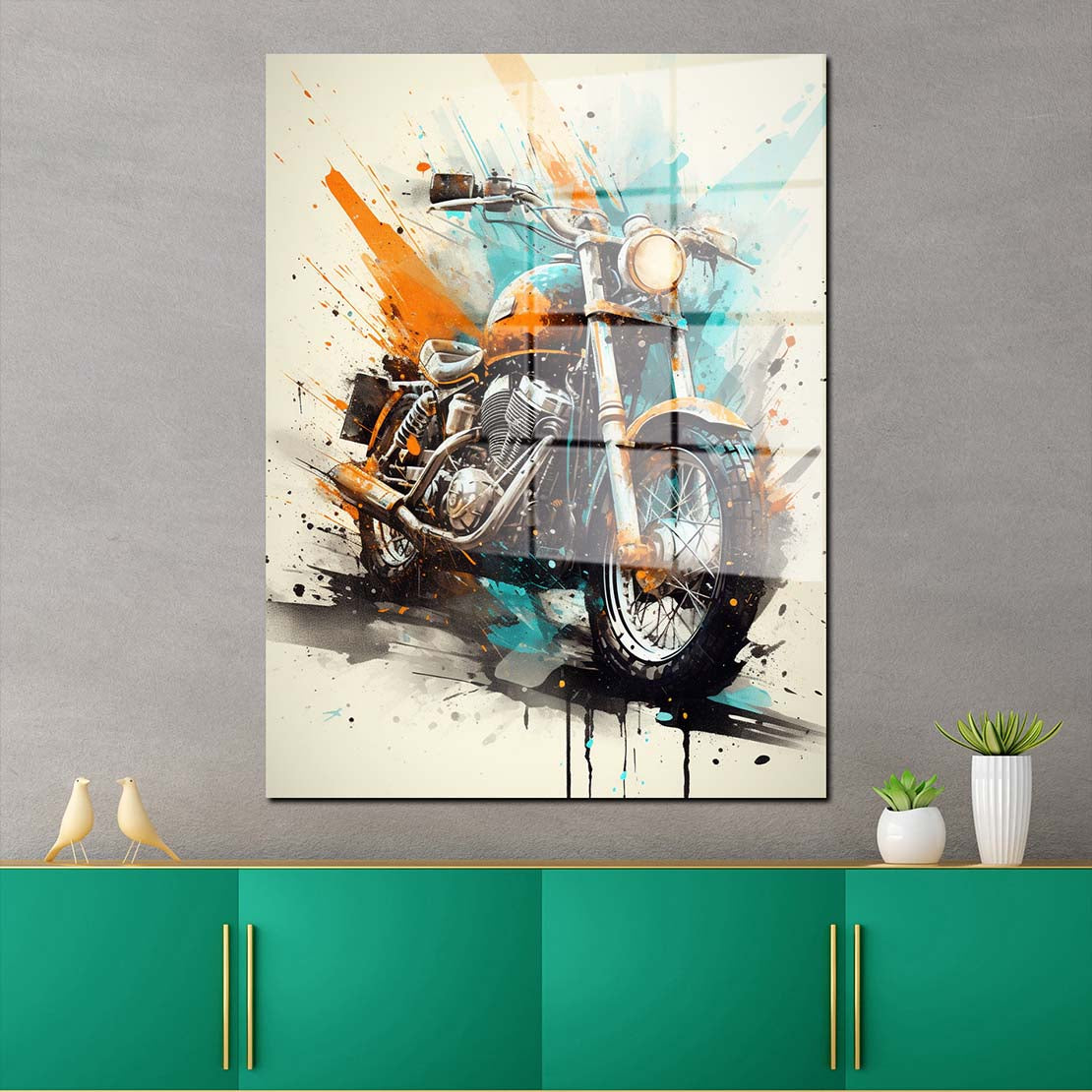 Pop Art Motorrad Retro Acrylglasbild Wandbild Bild Wanddeko Wohnzimmer XL