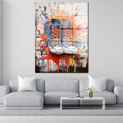 Pop Art Schuhe Splash Acrylglasbild Wandbild Bild Wanddeko Wohnzimmer XL