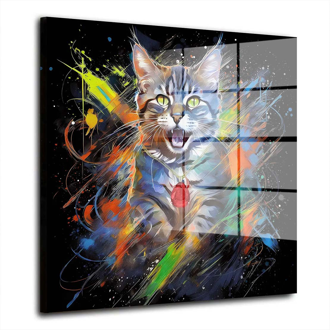 Pop Art Splash Katze Acrylglasbild Wandbild Bild Wanddeko Wohnzimmer XL