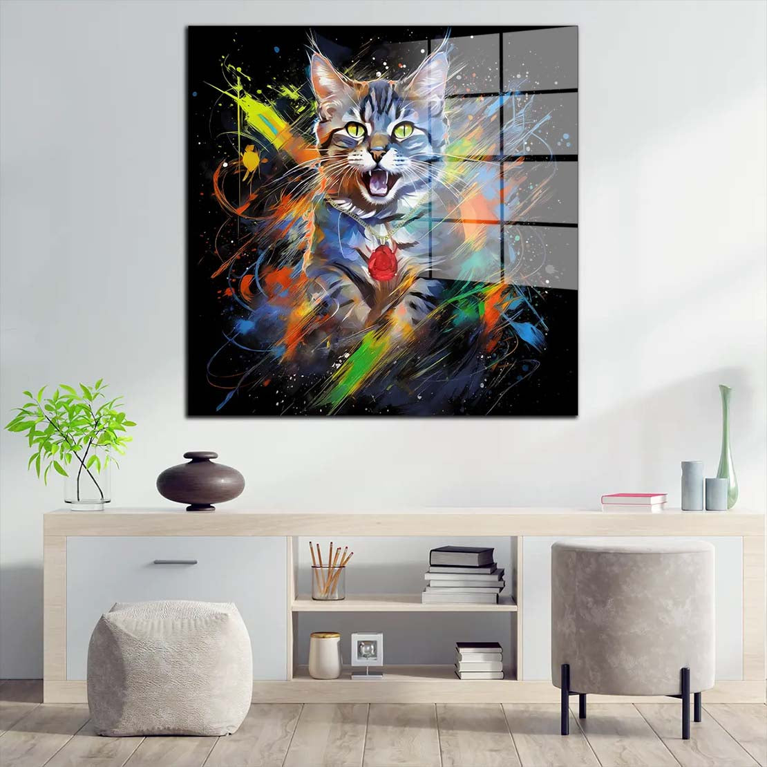 Pop Art Splash Katze Acrylglasbild Wandbild Bild Wanddeko Wohnzimmer XL