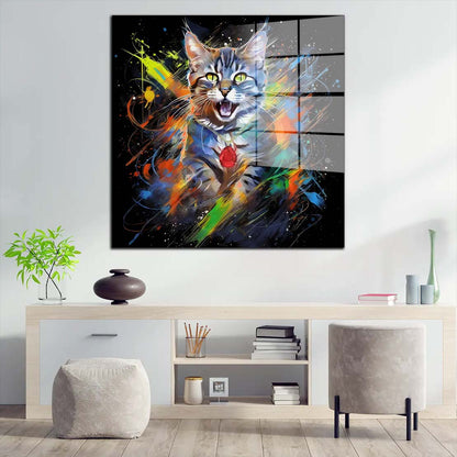 Pop Art Splash Katze Acrylglasbild Wandbild Bild Wanddeko Wohnzimmer XL