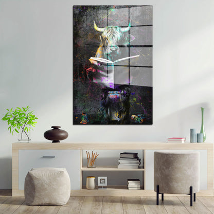 Pop Art Stier mit Zeitung Acrylglasbild Wandbild Bild Wanddeko Wohnzimmer XL