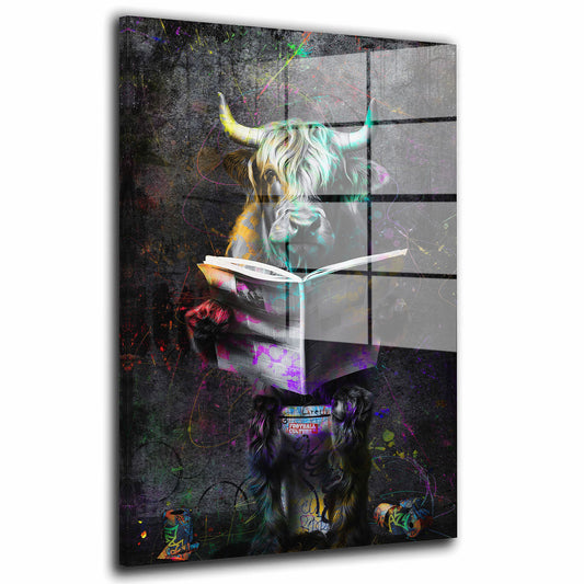 Pop Art Stier mit Zeitung Acrylglasbild Wandbild Bild Wanddeko Wohnzimmer XL