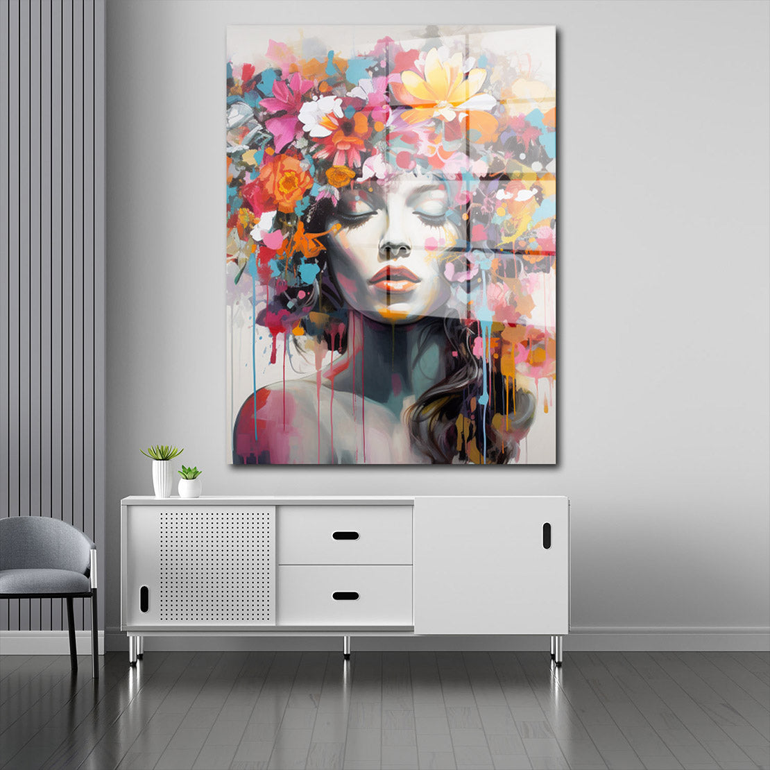 Pop Art wunderschöne Frau Flower Acrylglasbild Wandbild Bild Wanddeko Wohnzimmer XL