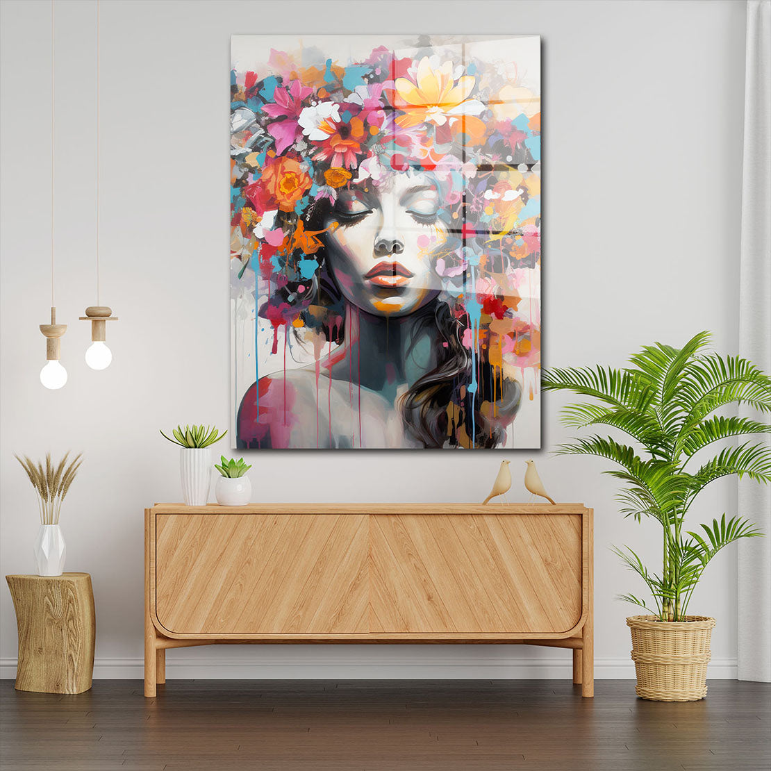 Pop Art wunderschöne Frau Flower Acrylglasbild Wandbild Bild Wanddeko Wohnzimmer XL