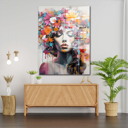 Pop Art wunderschöne Frau Flower Acrylglasbild Wandbild Bild Wanddeko Wohnzimmer XL