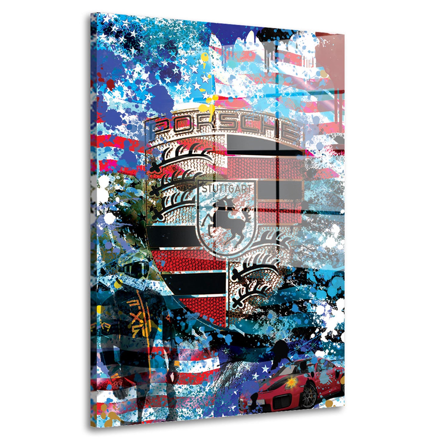 Porsche Blue Pop Art Acrylglasbild Wandbild Bild Wanddeko Wohnzimmer XL