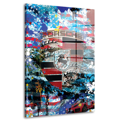 Porsche Blue Pop Art Acrylglasbild Wandbild Bild Wanddeko Wohnzimmer XL