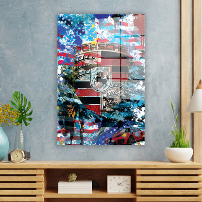 Porsche Blue Pop Art Acrylglasbild Wandbild Bild Wanddeko Wohnzimmer XL
