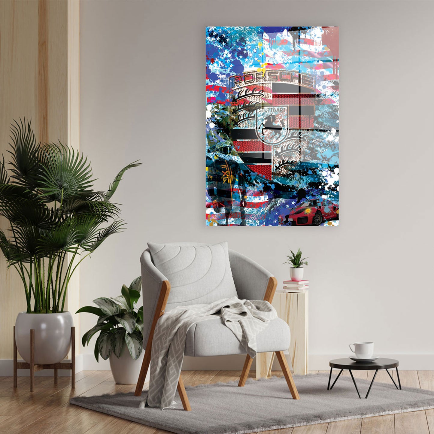 Porsche Blue Pop Art Acrylglasbild Wandbild Bild Wanddeko Wohnzimmer XL
