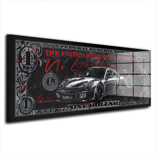 Porsche Zitat No limits Acrylglasbild Wandbild Bild Wanddeko Wohnzimmer XL