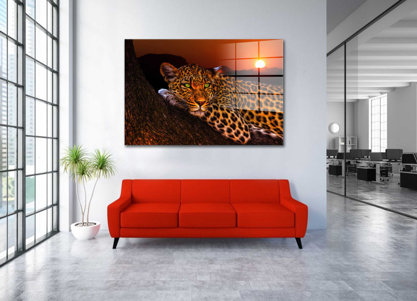 Raubkatze Leopard Sunset Acrylglasbild Wandbild Bild Wanddeko XL