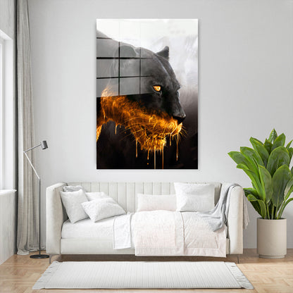 Raubkatze schwarzer Panther Gold Acrylglasbild Wandbild Bild Wanddeko Wohnzimmer XL