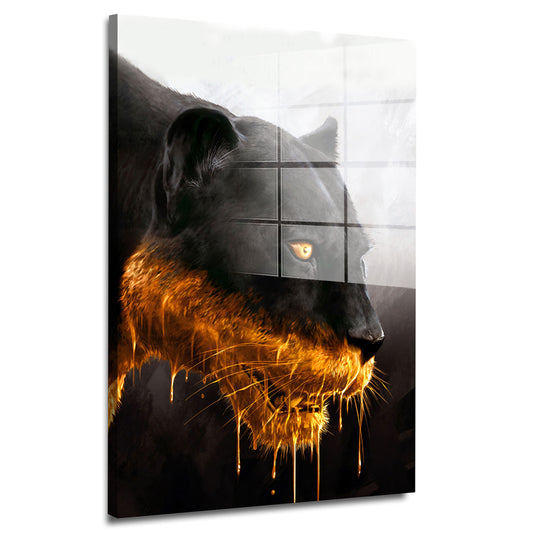 Raubkatze schwarzer Panther Gold Acrylglasbild Wandbild Bild Wanddeko Wohnzimmer XL