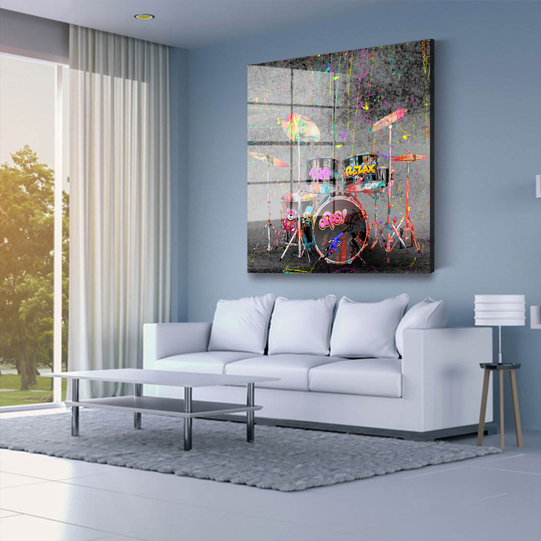 Schlagzeug Graffiti Acrylglasbild Wandbild Bild Wanddeko Wohnzimmer XL