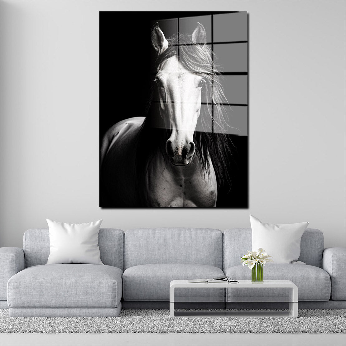 Schönes weißes Pferd Acrylglasbild Wandbild Bild Wanddeko Wohnzimmer XL
