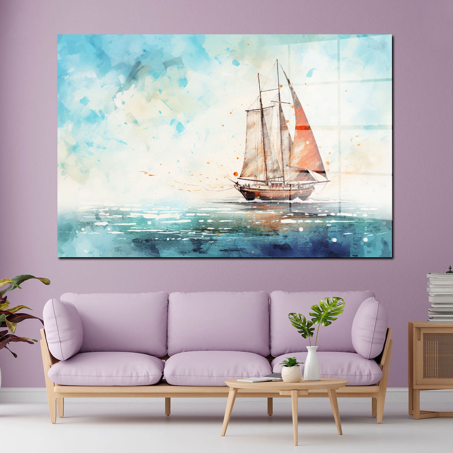 Segelschiff abstrakt Blue Acrylglasbild Wandbild Bild Wanddeko Wohnzimmer XL