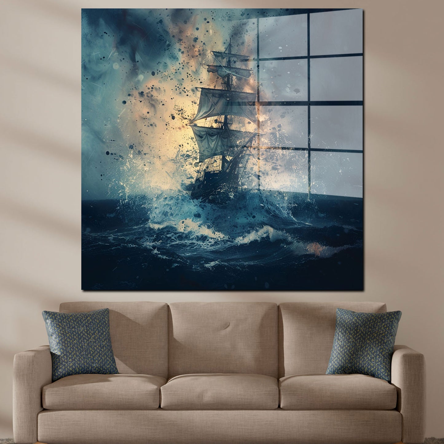 Segelschiff im Sturm Meer Acrylglasbild Wandbild Bild Wanddeko Wohnzimmer XL
