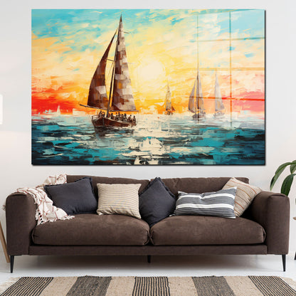 Segelschiffe im Sonnenuntergang Acrylglasbild Wandbild Bild Wanddeko XL