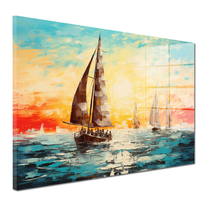 Segelschiffe im Sonnenuntergang Acrylglasbild Wandbild Bild Wanddeko XL