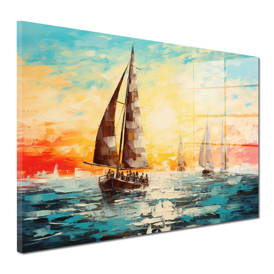 Segelschiffe im Sonnenuntergang Acrylglasbild Wandbild Bild Wanddeko XL