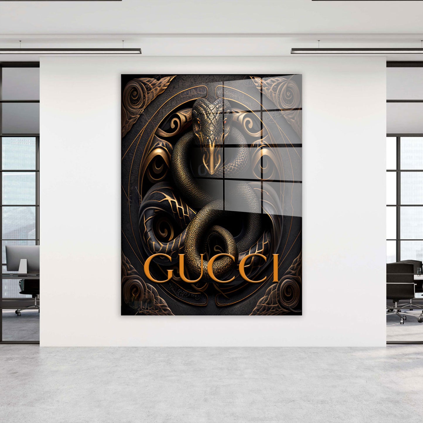 Snake Gold Abstract Acrylglasbild Wandbild Bild Wanddeko Wohnzimmer XL