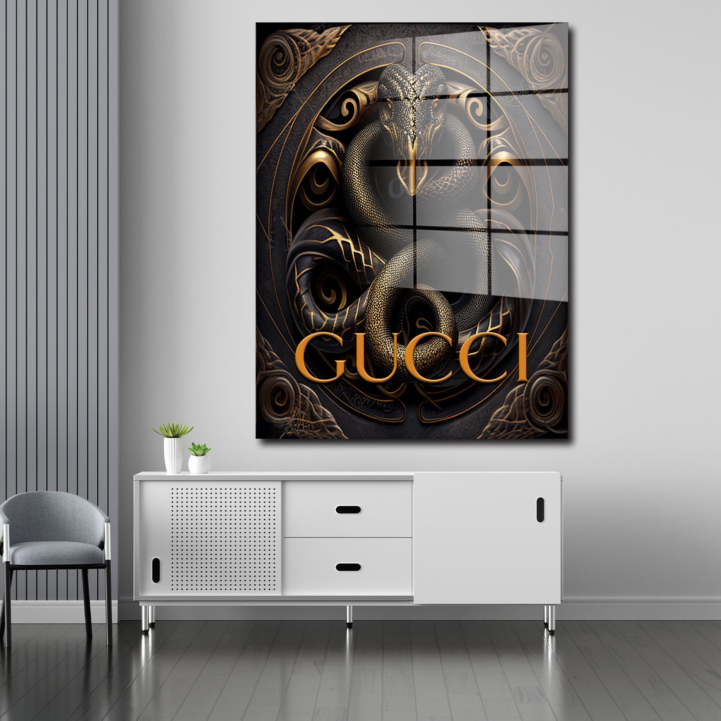 Snake Gold Abstract Acrylglasbild Wandbild Bild Wanddeko Wohnzimmer XL