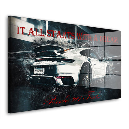 Sportwagen Porsche 911 Silver Acrylglasbild Wandbild Bild Wanddeko XL
