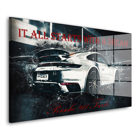 Sportwagen Porsche 911 Silver Acrylglasbild Wandbild Bild Wanddeko XL