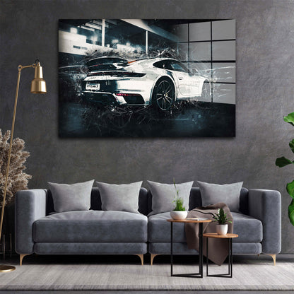 Sportwagen Porsche 911 Silver Acrylglasbild Wandbild Bild Wanddeko XL