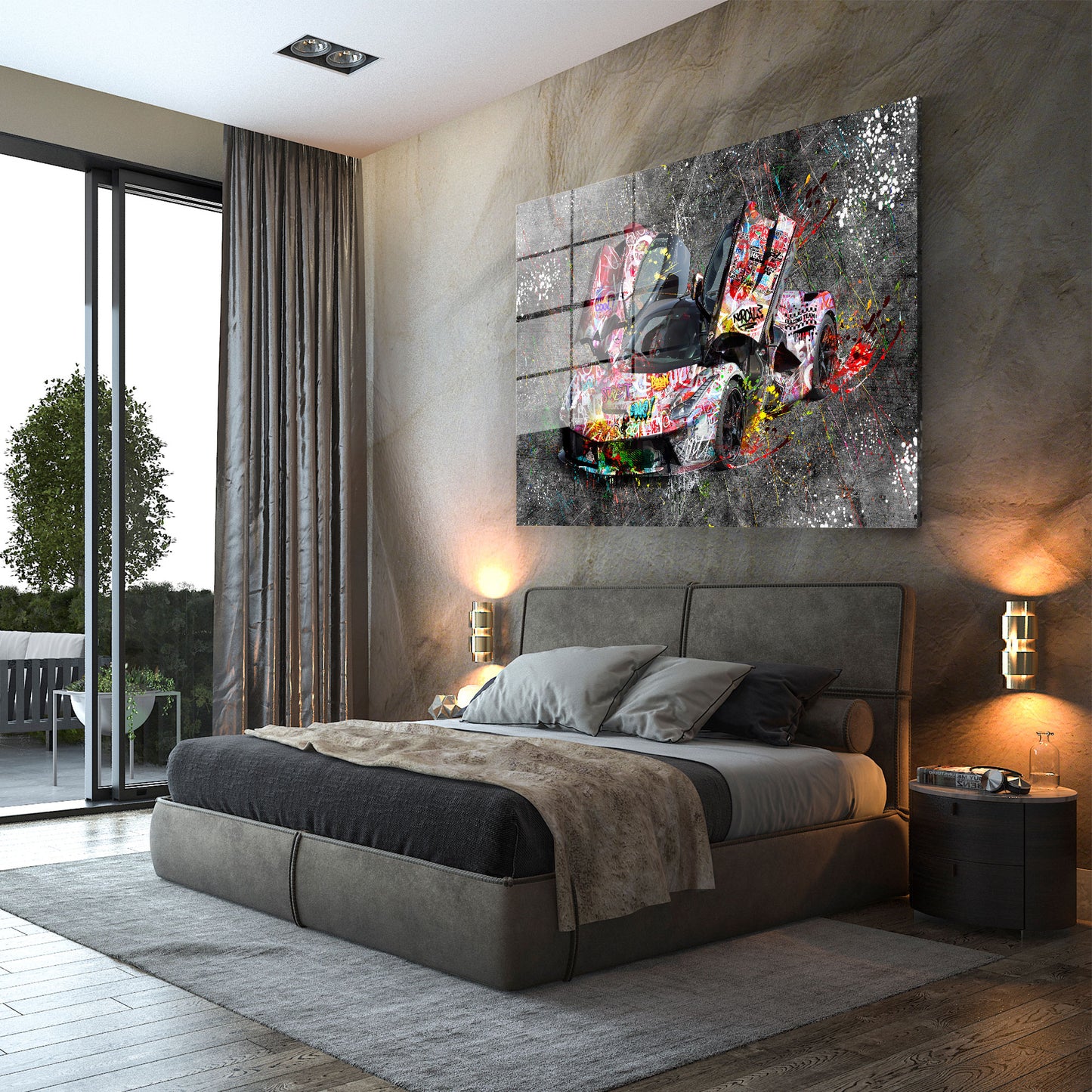 Sportwagen Street Art Acrylglasbild Wandbild Bild Wanddeko Wohnzimmer XL